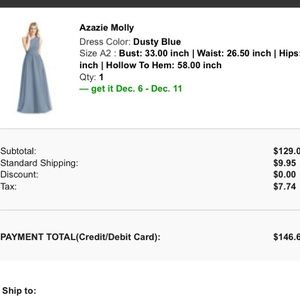 Azazie Molly size A2 Dusty Blue bridesmaid dress
